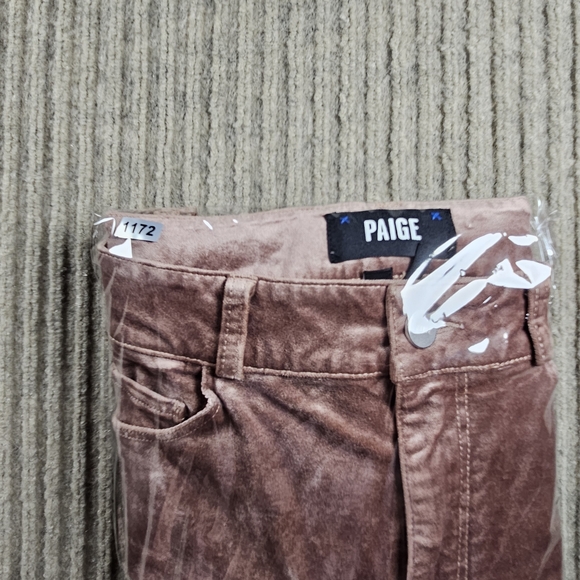 PAIGE Cindy Twist Seam Straight Leg Velvet Pants Jeans Rose Tea Sz 29 PINK - Picture 12 of 12